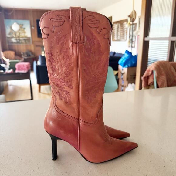 Lucchese Women 6.5D Charlie 1 Horse Pink High Heel Boots Western Cowgirl Barbie - Picture 3 of 11